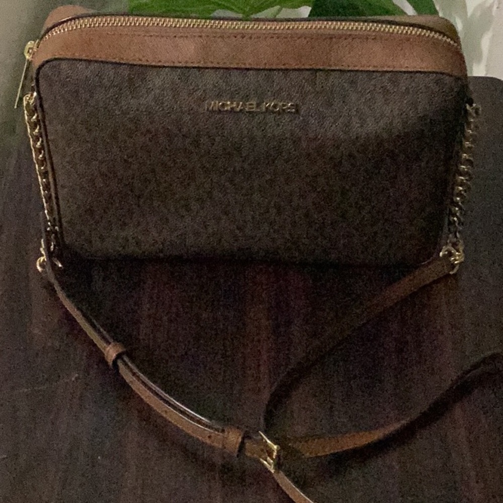 Michael Kors Dark Brown and Tan Crossbody Bag